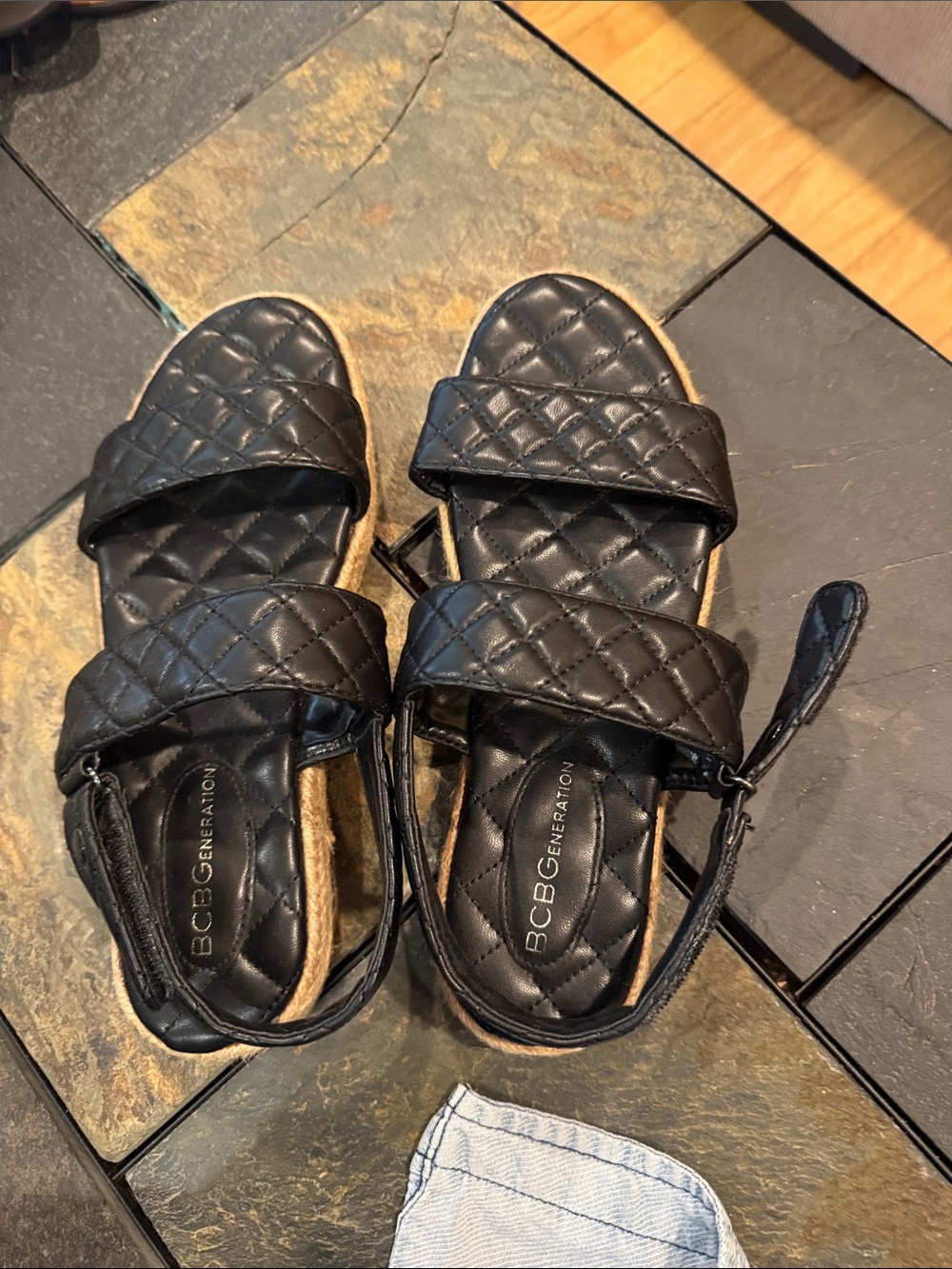 BCBGeneration Black Quilted Strap Sandals